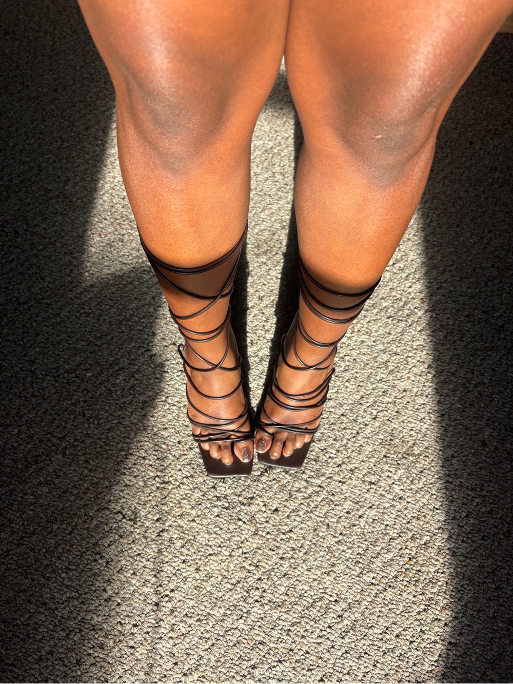 Fashion Nova Brown + Gold Lace-Up Gladiator Heels